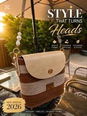 Beige & Brown Stripe Crossbody Bag — Elegant Style - Handmade By Me In Canada